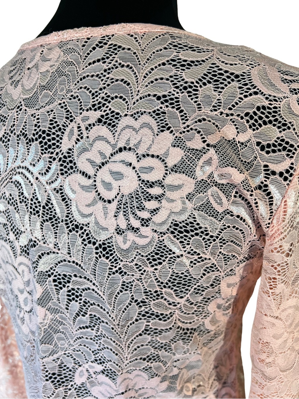Women's Pink Stretch Lace Sheer Long-Sleeve Top - Picture 3 of 3